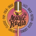 Banner for music radio with golden microphone