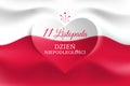 Banner november 11, poland independence day, vector template of the polish flag with heart shape. National holiday. Background