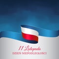 Banner november 11, poland independence day, vector template of the polish flag. National holiday. Waving flag on blue background