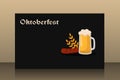 Banner oktoberfest on dark background with beer barley sausage vector illustration alcohol place for text