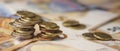 banner one euro coins on top of each other Royalty Free Stock Photo