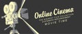 Banner for online cinema with old movie projector Royalty Free Stock Photo