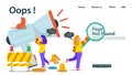 Banner Oops 404 error page not found Internet connection problems Girls holding megaphone and magnifying glass for websites and