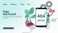 Banner Oops 404 error page not found Internet connection problems small people trying to restore connection for smartphone for