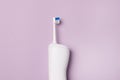 Banner of oral teeth irrigator dental water tooth cleaner white portable rechargeable cordless water dental flosser on pink Royalty Free Stock Photo