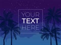 Banner with palm tree and night sky and copy space. Vector template with place for your text for poster, invitation Royalty Free Stock Photo