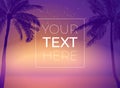 Banner with palm tree and sunset sky and copy space. Vector template with place for your text for poster, banner Royalty Free Stock Photo