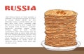 Banner with pancakes with red caviar on the table, inscription russia and place for text Royalty Free Stock Photo