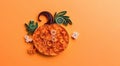 Banner with a paper pumpkin on orange background top view with copy space, halloween concept. Quilling style. Generative AI