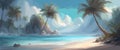 Banner Paradise beach tropical island, palm trees, white sand, azure water, sky with clouds. Vector Royalty Free Stock Photo