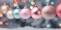 Banner with pastel pink and blue colored Christmas tree baubles in a row Royalty Free Stock Photo