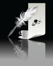 Banner with a pen and a cup of coffee Royalty Free Stock Photo