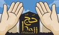 Pilgrim Hands Praying to God during Hajj Pilgrimage, Vector Illustration