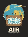 Banner with plane, suitcase and planet Earth Royalty Free Stock Photo