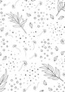 Floral vector background with leaves, plants for greeting card. Silhouette of natural elements. Plant print for holiday Royalty Free Stock Photo