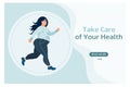 Banner, a plump girl in a tracksuit and sneakers goes in for sports, running. The modern concept of health care. Royalty Free Stock Photo