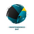 Banner or poster of Bahamas Independence Day celebration. Waving flag of Bahamas, brush stroke background. Vector illustration.