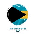 Banner or poster of Bahamas Independence Day celebration. Waving flag of Bahamas, brush stroke background. Vector illustration.