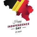 Banner or poster of Belgium independence day celebration. Belgium map. Waving flag. Vector illustration.