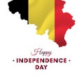 Banner or poster of Belgium independence day celebration. Belgium map. Waving flag. Vector illustration.