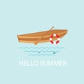 Banner, poster, card with text Hello Summer and nautical vehicl
