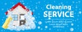 Banner and the poster for cleaning services. The house in foam on a blue background. Vector