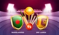 Banner or poster design with cricket tournament participant country Bangladesh vs Sri Lanka.