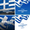 Banner or poster of Greece independence day celebration. Super set. Waving flag. Vector illustration. Royalty Free Stock Photo