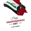 Banner or poster of Iraq independence day celebration. Iraq map. Waving flag. Vector illustration.