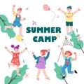 Banner or poster for kids summer camp, cartoon vector illustration. Royalty Free Stock Photo