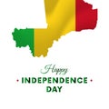 Banner or poster of Mali independence day celebration. Mali map. Waving flag. Vector illustration.