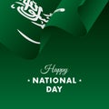 Banner or poster of Saudi Arabia National Day celebration. Waving flag. Vector illustration.