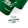 Banner or poster of Saudi Arabia National Day celebration. Waving flag. Vector illustration.