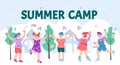 Banner or poster template for kids summer camp, cartoon vector illustration. Royalty Free Stock Photo