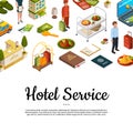 Vector isometric hotel icons background with place for text illustration