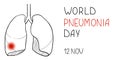 Banner or poster for World Pneumonia Day on 12 november. Human lungs outline with dot of pain and illness, inscription