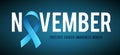 Banner for Prostate cancer awareness month in november. Word hope with realistic blue ribbon. Design template for poster Royalty Free Stock Photo