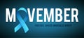 Banner for Prostate cancer awareness month in november. Word movember with realistic blue ribbon. Design template for Royalty Free Stock Photo