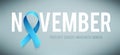 Banner for Prostate cancer awareness month in november. Word november with realistic blue ribbon. Design template poster Royalty Free Stock Photo