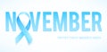 Banner for Prostate cancer awareness month in november. Word november with realistic blue ribbon. Design template poster Royalty Free Stock Photo