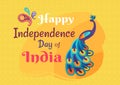 Banner for public holiday postcard. India independence day greeting card with image of peacock