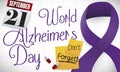 Calendar, Notes, Medication and Ribbon to Celebrate World Alzheimer`s Day, Vector Illustration