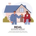 Banner about real estate agent work flat style, vector illustration Royalty Free Stock Photo