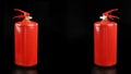 Banner, red fire extinguishers with pressure sensor, on black background Royalty Free Stock Photo