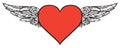 Banner with red flying heart with white wings Royalty Free Stock Photo
