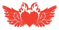 Banner with red flying heart with wings on fire Royalty Free Stock Photo