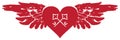 Banner with red flying heart with wings and keys Royalty Free Stock Photo