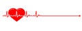 Banner with Red line heartbeat and heart. Normal heart rate. Line cardiogram heart