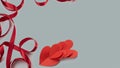 Banner red ribbon heart gray background gift Concept Valentine& x27;s day, women& x27;s day, mother& x27;s day