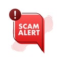 Banner with red scam alert. Attention sign. Cyber security icon. Caution warning sign sticker. Flat warning symbol Royalty Free Stock Photo